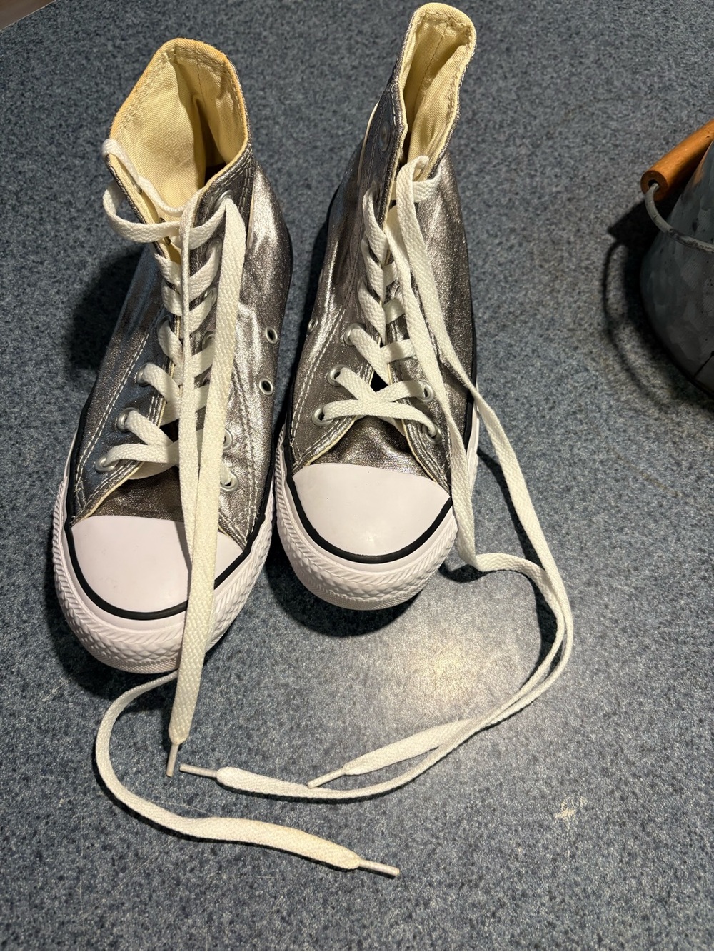 Converse Women’s Silver High-Top Sneakers with White Toe Cap